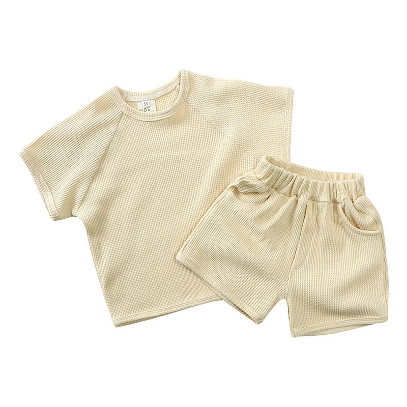 Ivy42159A Newborn Baby Clothes Wholesale Soft Waffle Solid Baby Boys Clothing Sets Toddler Boys/Girls Clothing