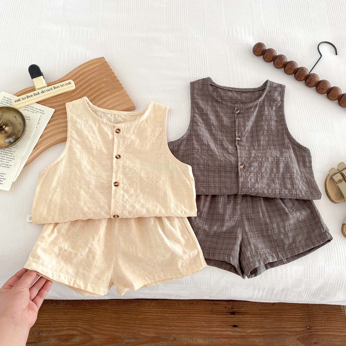 Children's summer thin sleeveless undershirt Kids unisex casual shirt baby boy clothing set