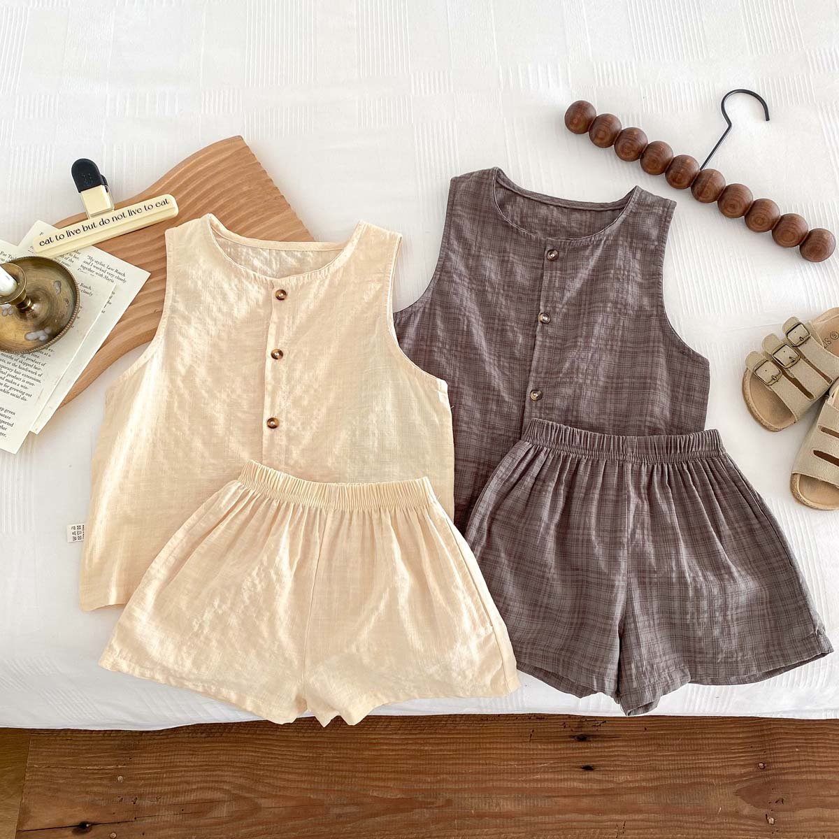 Children's summer thin sleeveless undershirt Kids unisex casual shirt baby boy clothing set