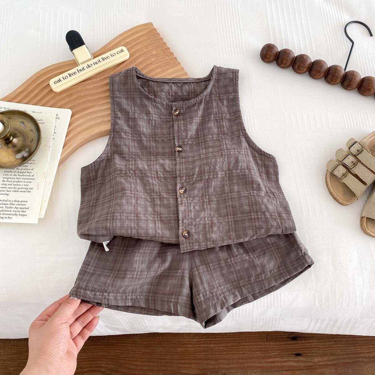 Children's summer thin sleeveless undershirt Kids unisex casual shirt baby boy clothing set