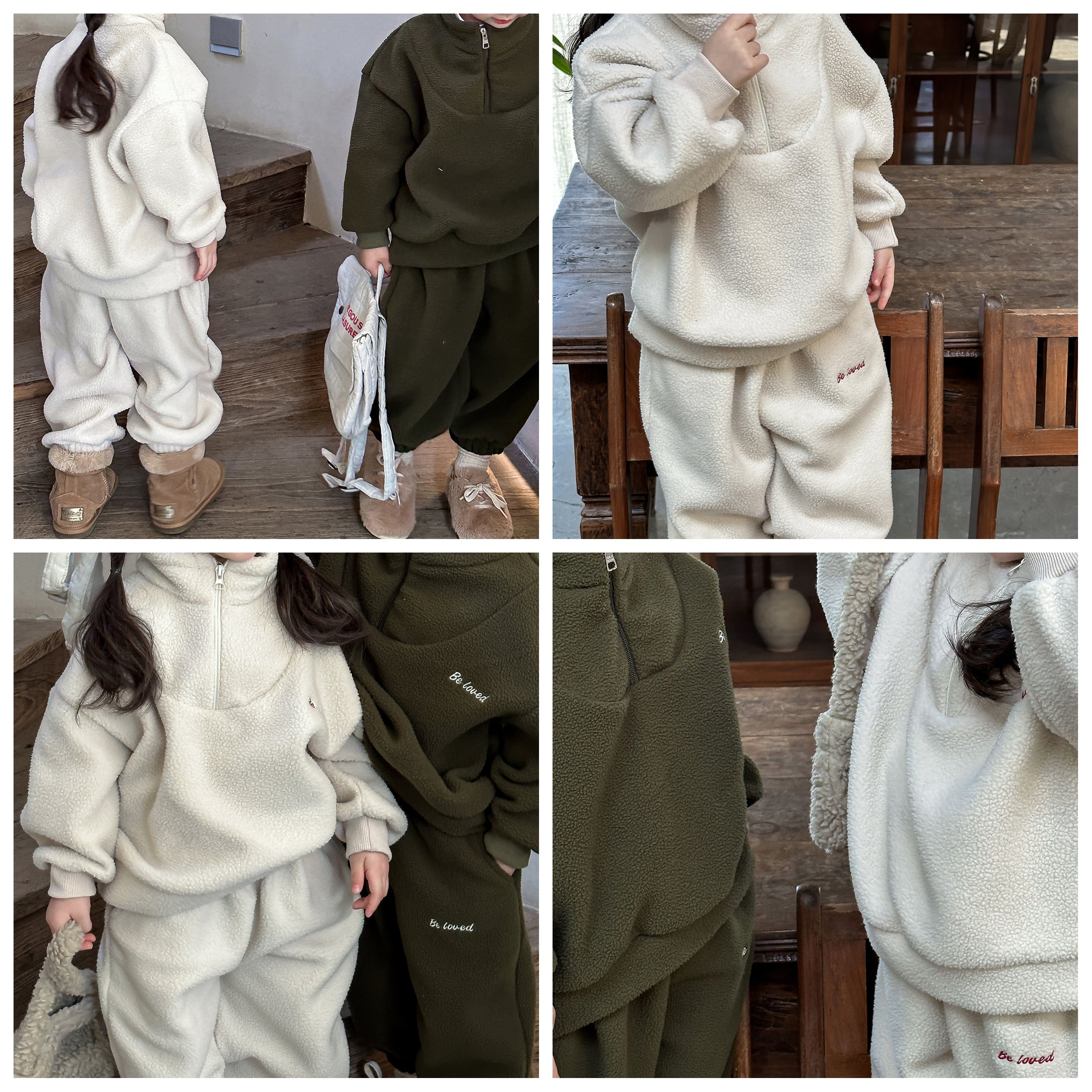 Custom Winter New Baby Long Sleeve Warm kids sweatsuit sets solid color two piece sweater pants set toddler boys clothing sets