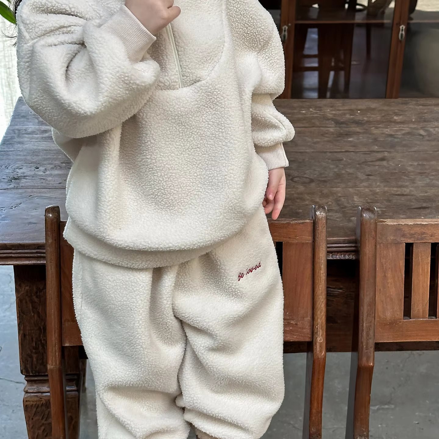 Custom Winter New Baby Long Sleeve Warm kids sweatsuit sets solid color two piece sweater pants set toddler boys clothing sets