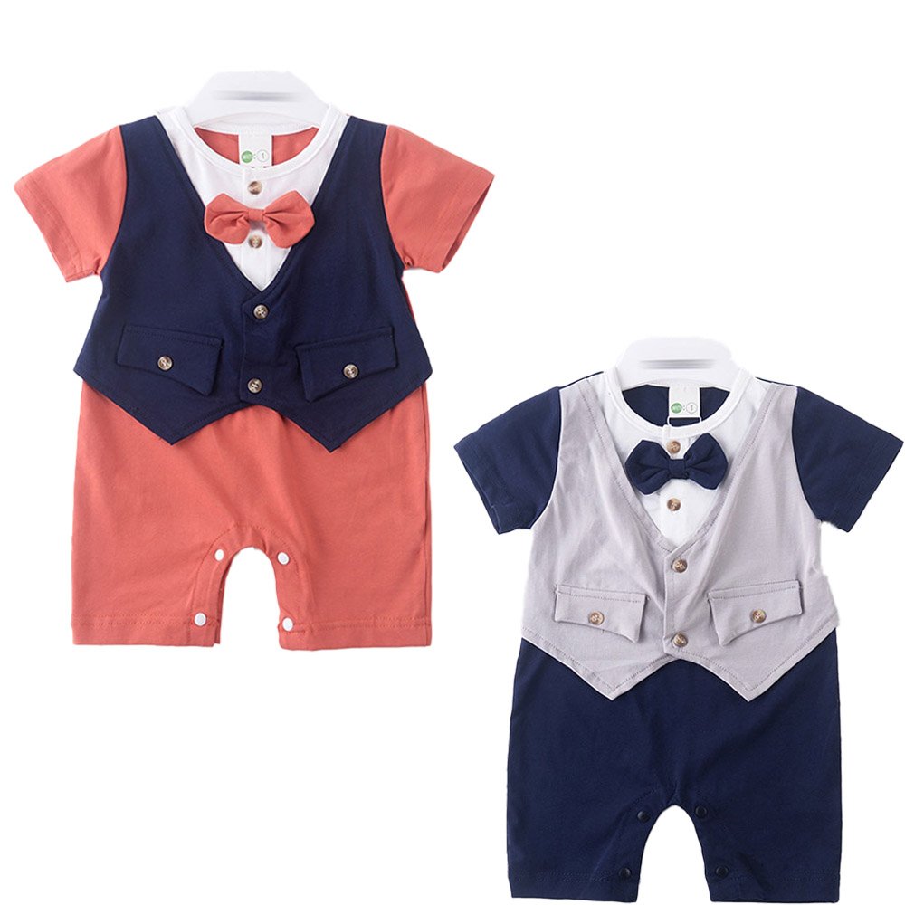 Summer Good Quality Infant Newborn Baby Cotton Short Sleeve Romper 1-5years Old Gentleman Boys Suits