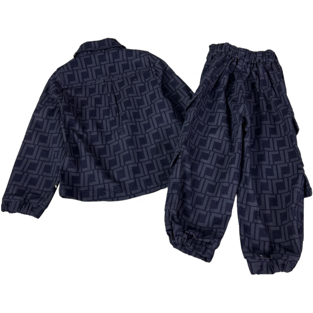 RUNTEN 2024 Fall new FD Dark printed denim suit tailored for boys F letter printed fabric high luxury brand suit