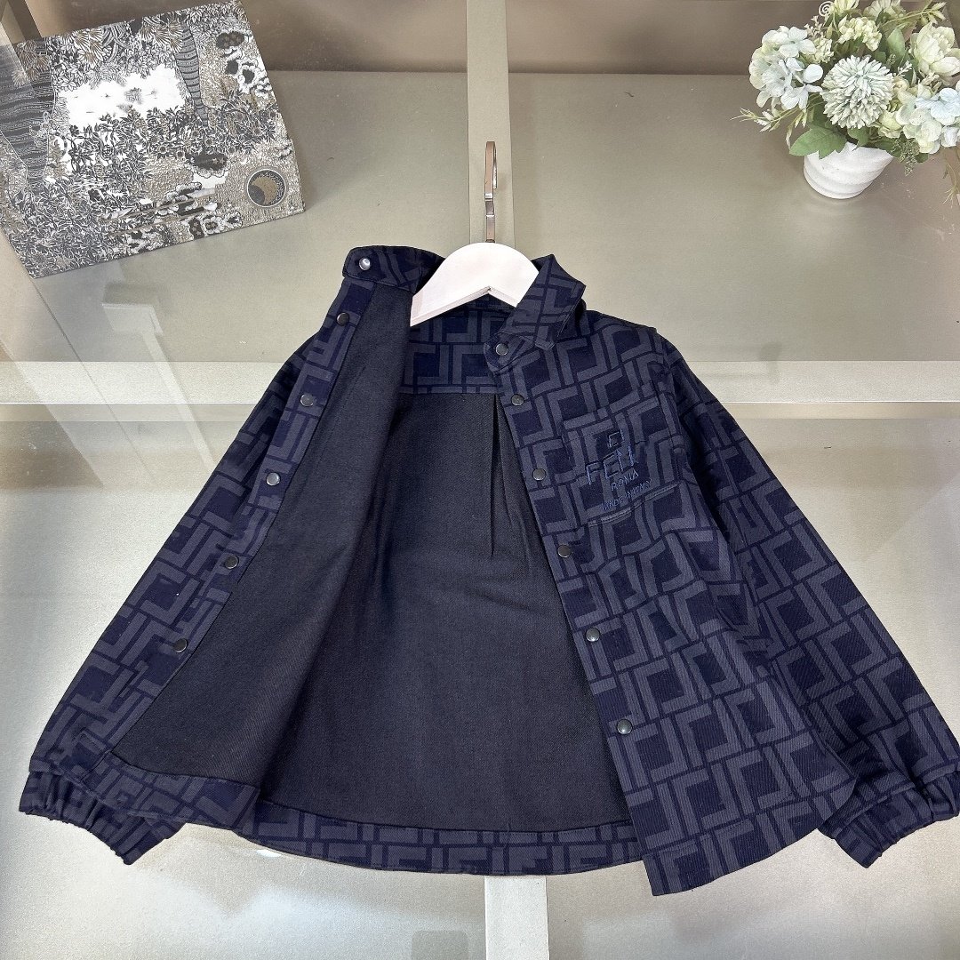 RUNTEN 2024 Fall new FD Dark printed denim suit tailored for boys F letter printed fabric high luxury brand suit
