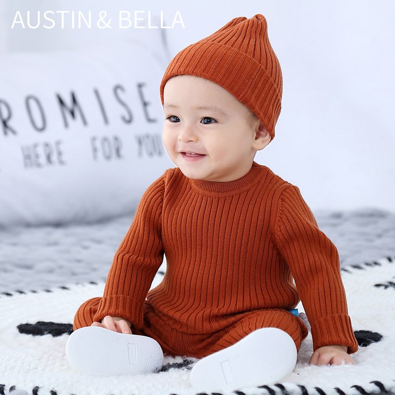 AustinBella/wholesale custom boutique knitted baby boys' clothing 3pcs sets sweater newborn winter designers knitwear clothes
