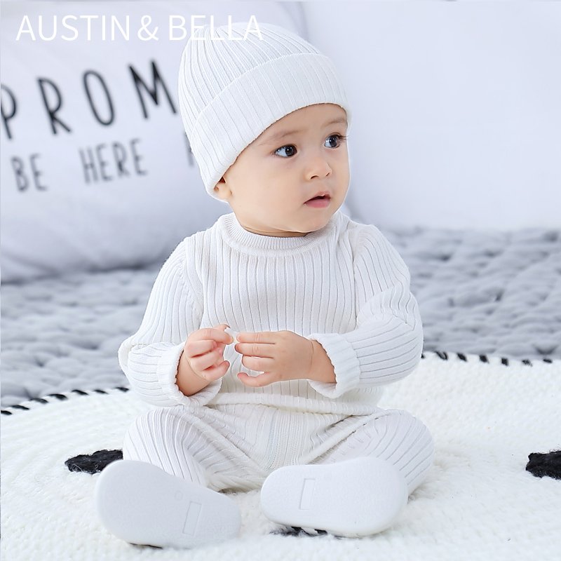 AustinBella/wholesale custom boutique knitted baby boys' clothing 3pcs sets sweater newborn winter designers knitwear clothes