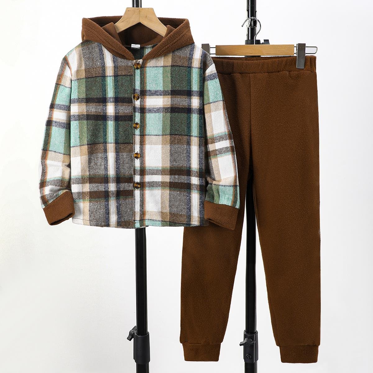 kids fall clothing plaid warm winter jacket coat boys clothing set for kids