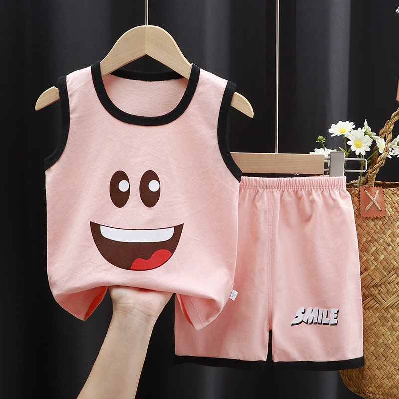 Toddler girl clothes baby boy Cotton set sleeveless Tshirt Top Casual children shorts pure cotton kids boys Clothing sets