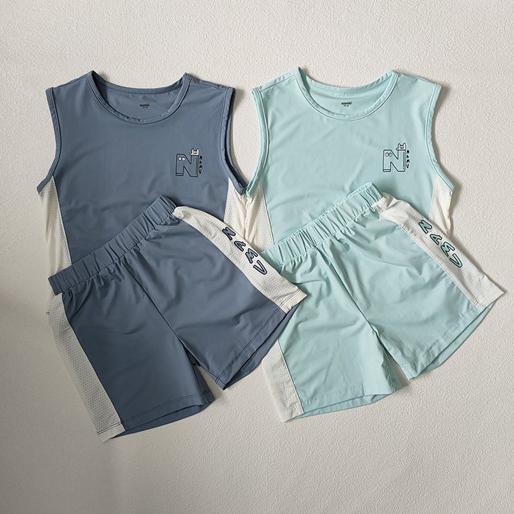 Summer Baby Unisex Solid Cotton Clothes Sports Leisure Sleeveless Suit Boys Girls Baby Shorts Two-piece Set