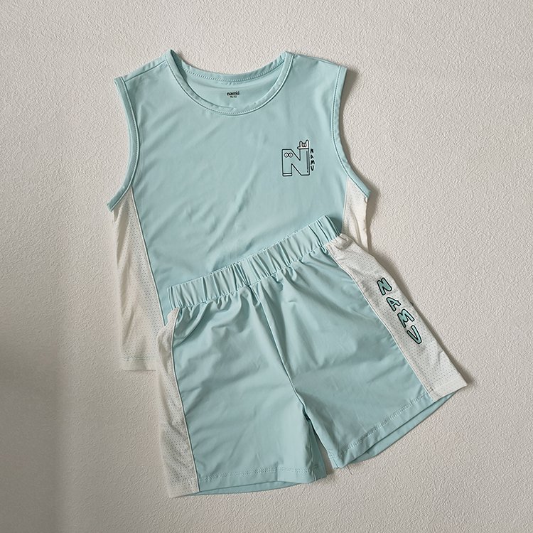 Summer Baby Unisex Solid Cotton Clothes Sports Leisure Sleeveless Suit Boys Girls Baby Shorts Two-piece Set