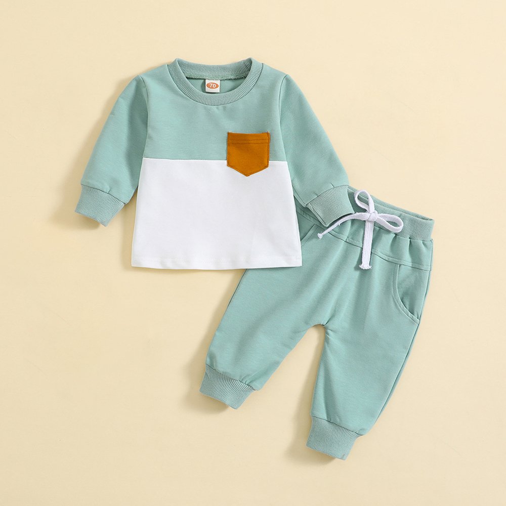 Wholesale autumn winter 0-3Y kids boy clothing set casual patchwork long sleeve jumper trousers little boys set clothes 2 piece