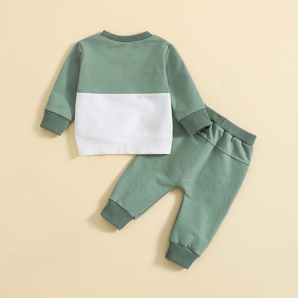 Wholesale autumn winter 0-3Y kids boy clothing set casual patchwork long sleeve jumper trousers little boys set clothes 2 piece
