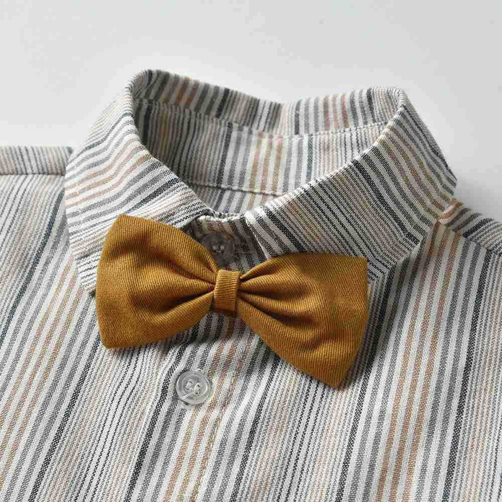 Autumn children boys clothing set Stripe Formal kids cotton bow shirt top+suspender Pants outfits baby boy's gentleman suit