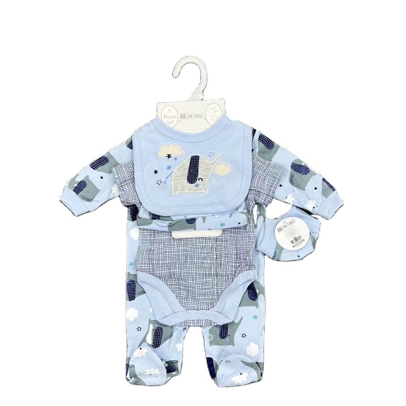 Newborn New Design Wholesale Custom High Quality Blue Gold Long Sleeve Bamboo Bubble Baby Romper Set Baby Pillow Mother Set