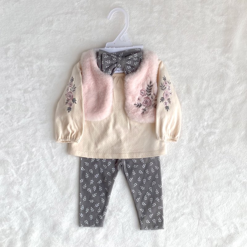 OEM Winter Girls suits long sleeve Top+fluffy waistcoat little baby girls 3 piece set Girls clothing sets