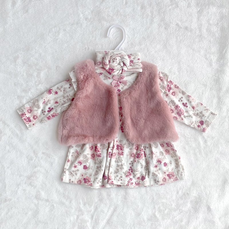 OEM Winter Girls suits long sleeve Top+fluffy waistcoat little baby girls 3 piece set Girls clothing sets