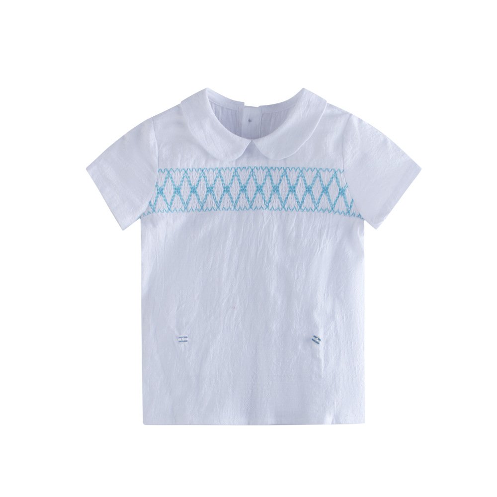 Baby Boys Girls Smocked Classic Clothes Girls Dresses Boys Formal Suit Spanish Boys Navy Smocked Short Set