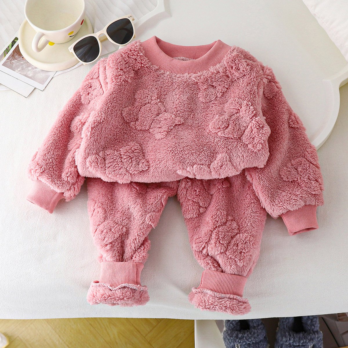 Pajama Set Long Sleeve Animal Long Sleeve Pants Set Comfortable Round Neck Kids Clothing Winter White Pink Blue Green