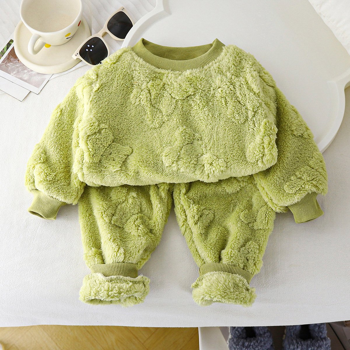 Pajama Set Long Sleeve Animal Long Sleeve Pants Set Comfortable Round Neck Kids Clothing Winter White Pink Blue Green