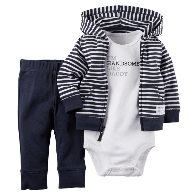 Wholesale Fashion Children Boys Girls Cotton Hooded Long Sleeve Jacket/Romper/Pants 3pcs Set Kids Clothing Sets Baby Clothes