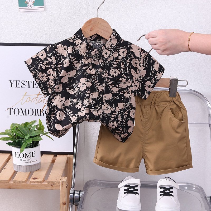 Kids Wear Wholesale Children Clothes Cotton Shorts Set Kid Sweat Suit Print Rose Shirt 2PCS Toddler Boys Clothing Sets