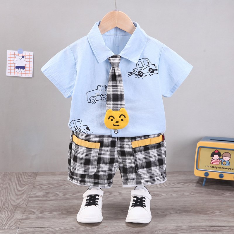 Kids Wear Wholesale Children Clothes Cotton Shorts Set Kid Sweat Suit Print Rose Shirt 2PCS Toddler Boys Clothing Sets