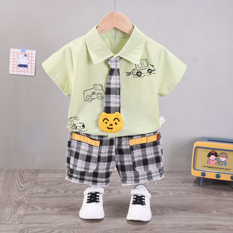 Kids Wear Wholesale Children Clothes Cotton Shorts Set Kid Sweat Suit Print Rose Shirt 2PCS Toddler Boys Clothing Sets