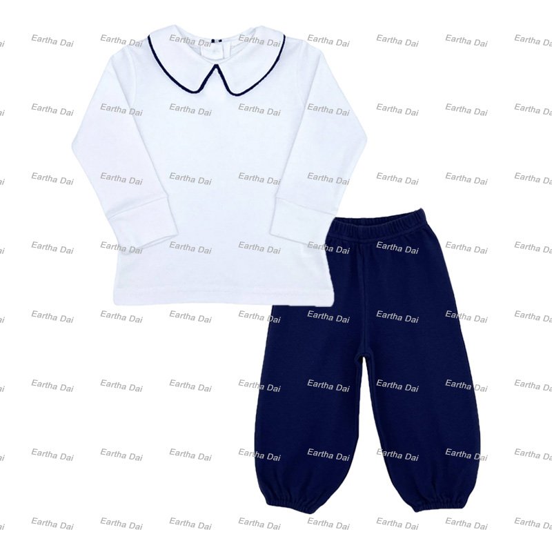 baby clothing set spring peter pan collar tshirts and bubble pants sets Boy outfit cotton custom kids clothes wholesale