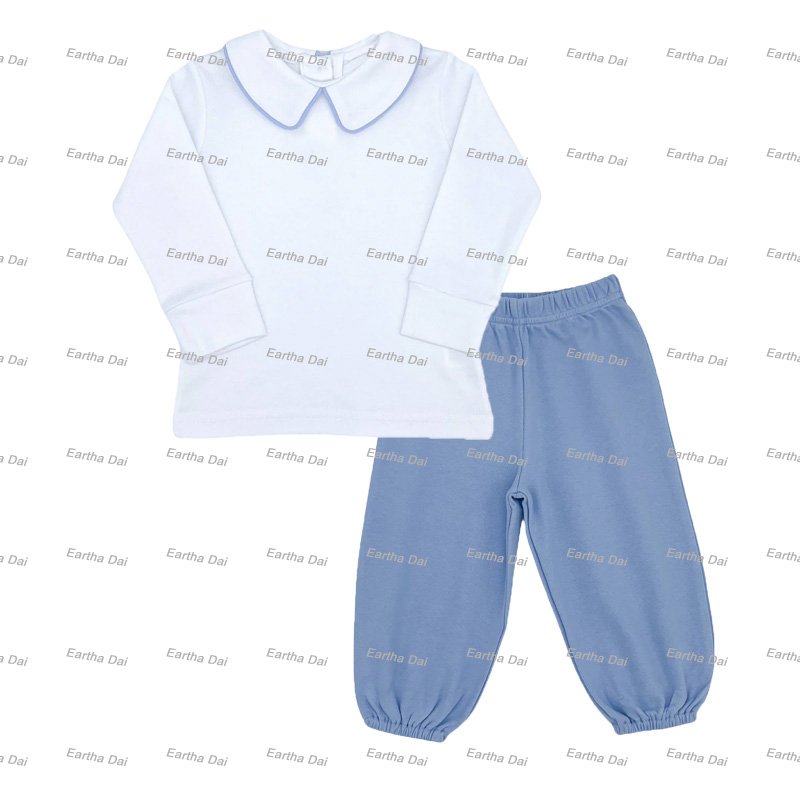 baby clothing set spring peter pan collar tshirts and bubble pants sets Boy outfit cotton custom kids clothes wholesale