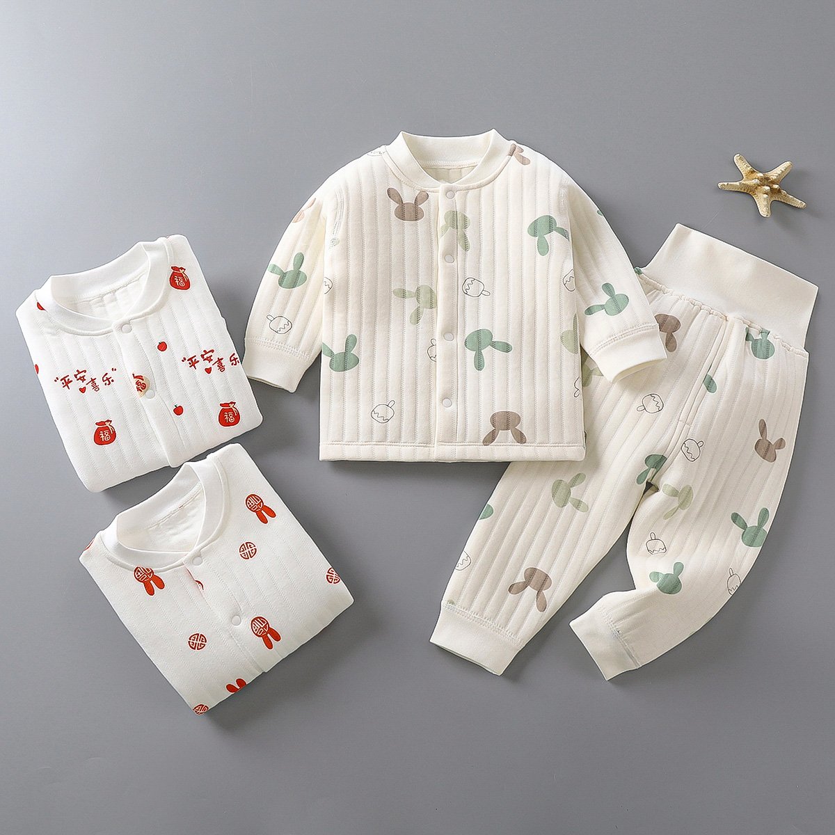 Custom 100% Cotton Knitted Autumn Baby Outfit long Sleeve Tops And Long Pants 2pcs Solid Color Unisex Baby Clothing Sets