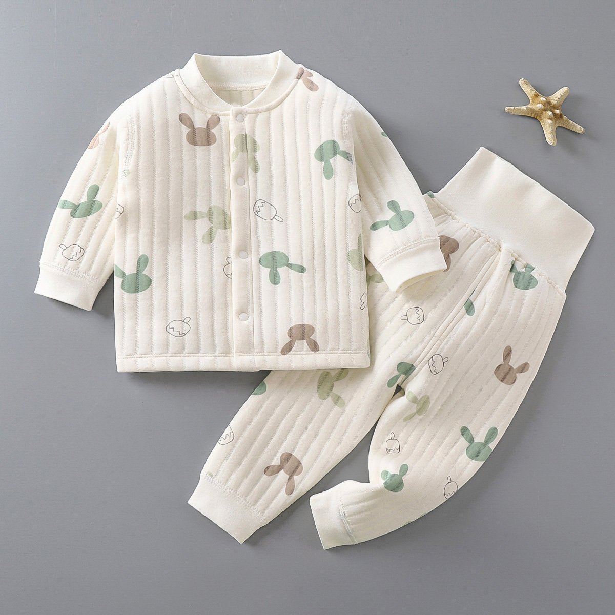 Custom 100% Cotton Knitted Autumn Baby Outfit long Sleeve Tops And Long Pants 2pcs Solid Color Unisex Baby Clothing Sets