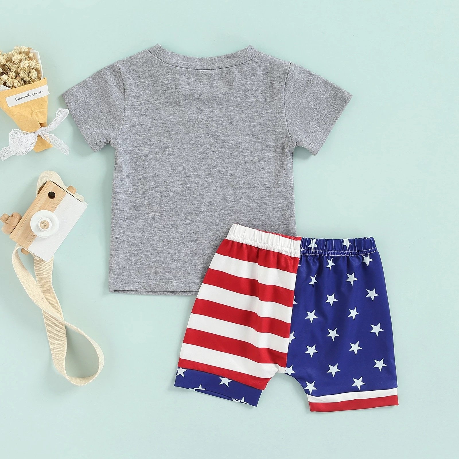 4th of July Baby Boy Clothing Sets Summer Letter Print Clothes Kids Children Independence Day Star and Stripe Shorts Suits