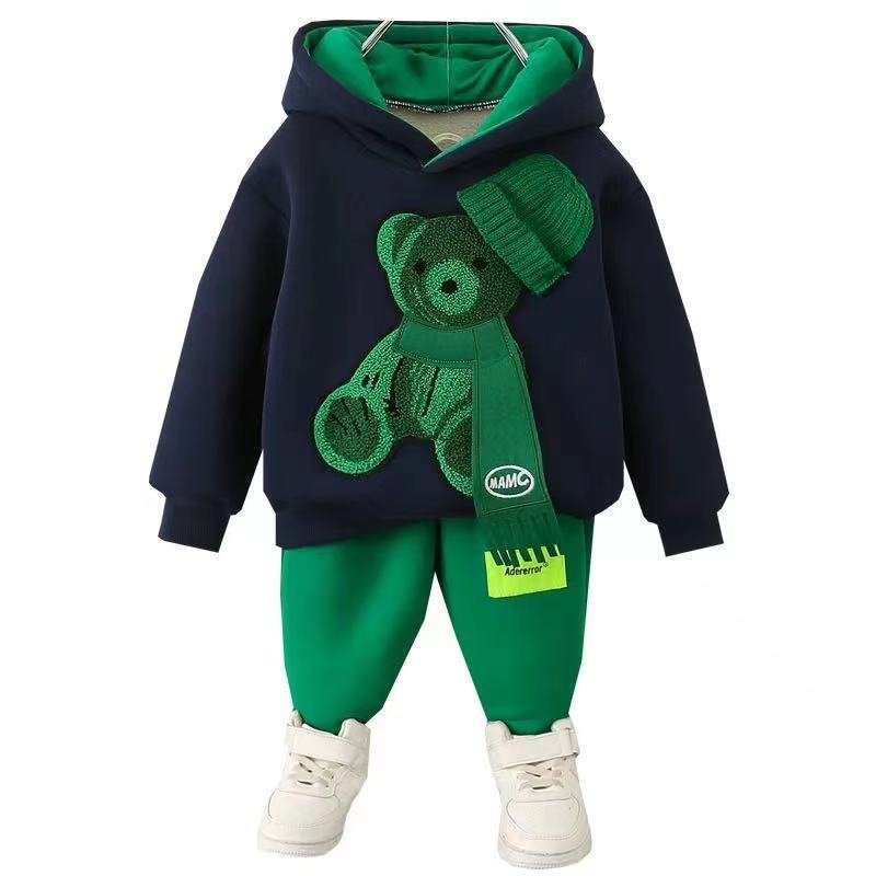Set For Children's Causal Clothing New Boys Girls Sport Suit Long Sleeved Thickened Plush 2 Pieces Set For 3-8 Years Old Kids
