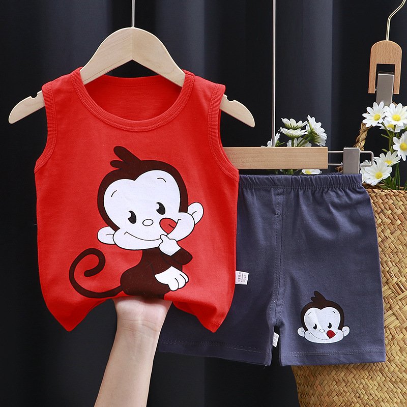 0-7 Years Kids Clothes In Bulk Boys Clothes Wearing Sleeveless O-neck Cartoon Printed Designer Boys Clothing Sets Summer Clothes