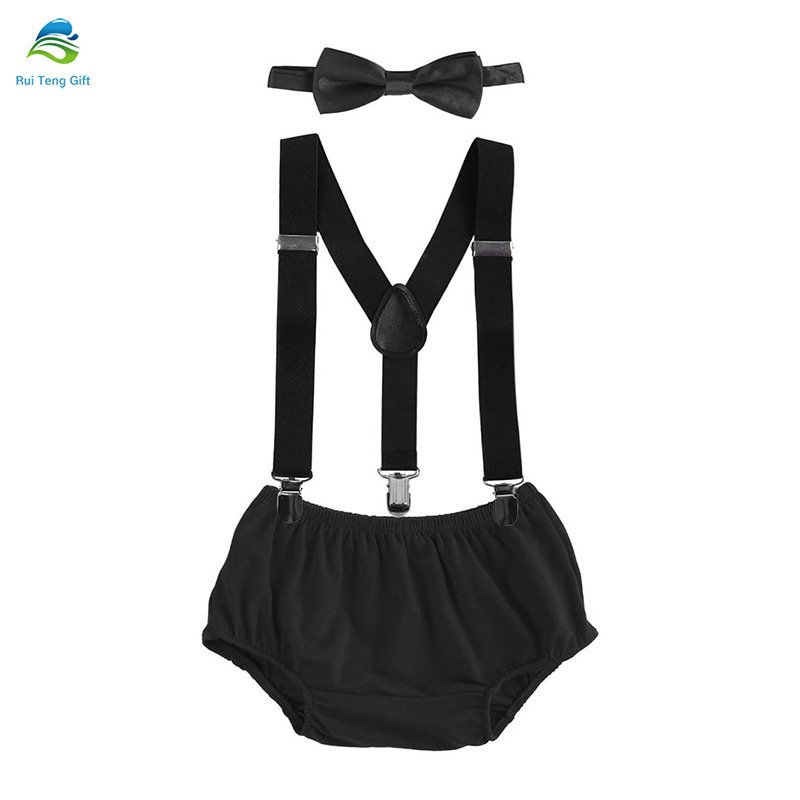 kids clothing wholesale china Baby Boys Cake Smash 3pcs Bow Tie Suspenders Bloomers First Birthday Outfit For Boy BBOF-003