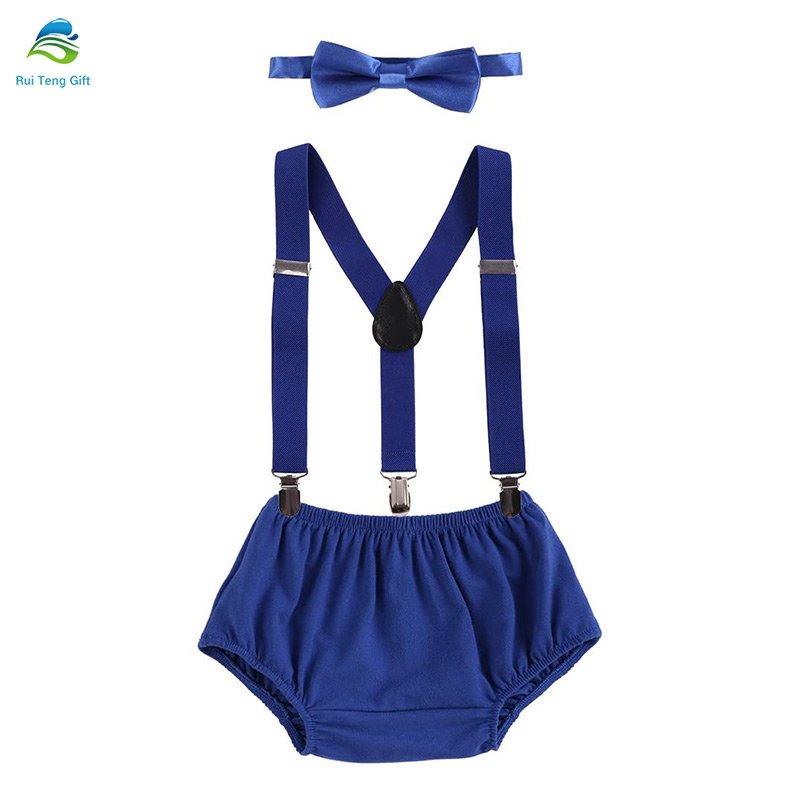 kids clothing wholesale china Baby Boys Cake Smash 3pcs Bow Tie Suspenders Bloomers First Birthday Outfit For Boy BBOF-003
