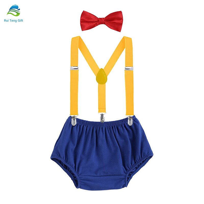 kids clothing wholesale china Baby Boys Cake Smash 3pcs Bow Tie Suspenders Bloomers First Birthday Outfit For Boy BBOF-003