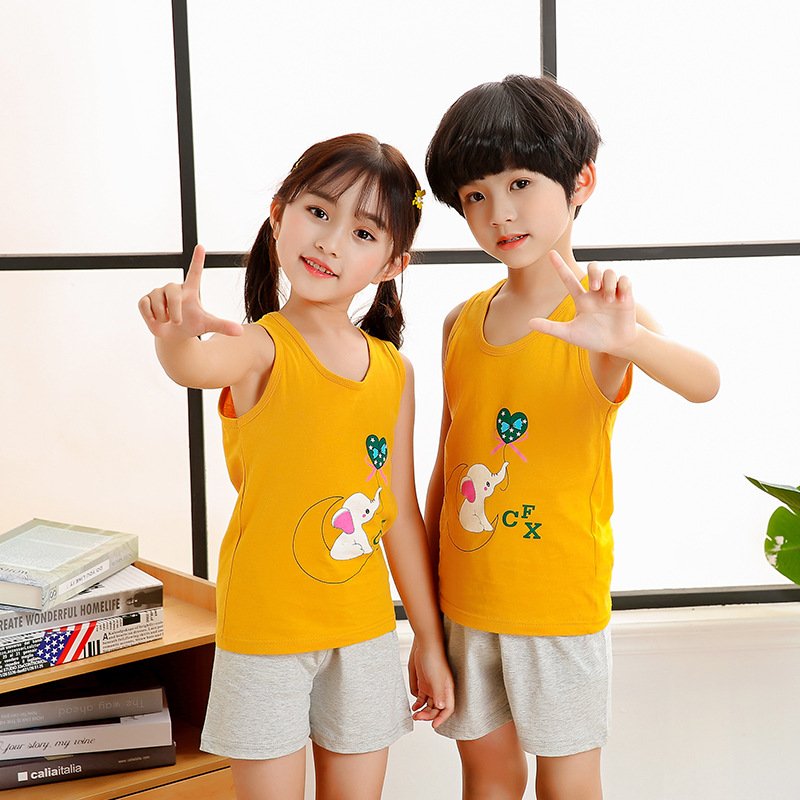 Wholesale of children's summer children's vest set, baby pure cotton sleeveless cartoon two-piece set