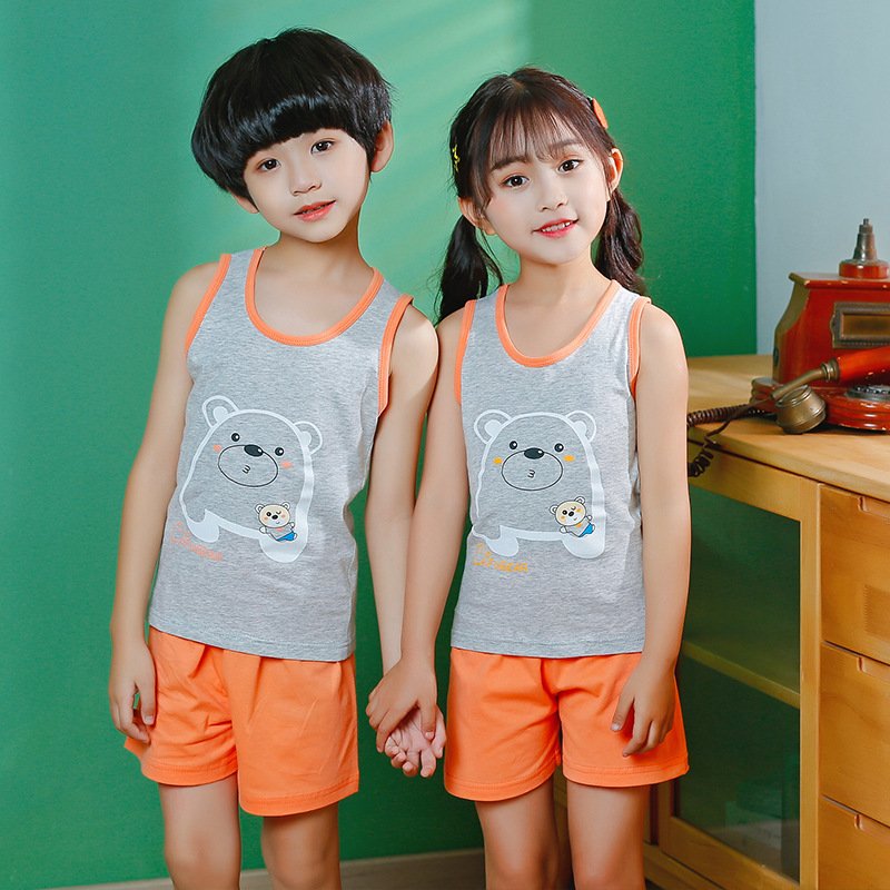 Wholesale of children's summer children's vest set, baby pure cotton sleeveless cartoon two-piece set