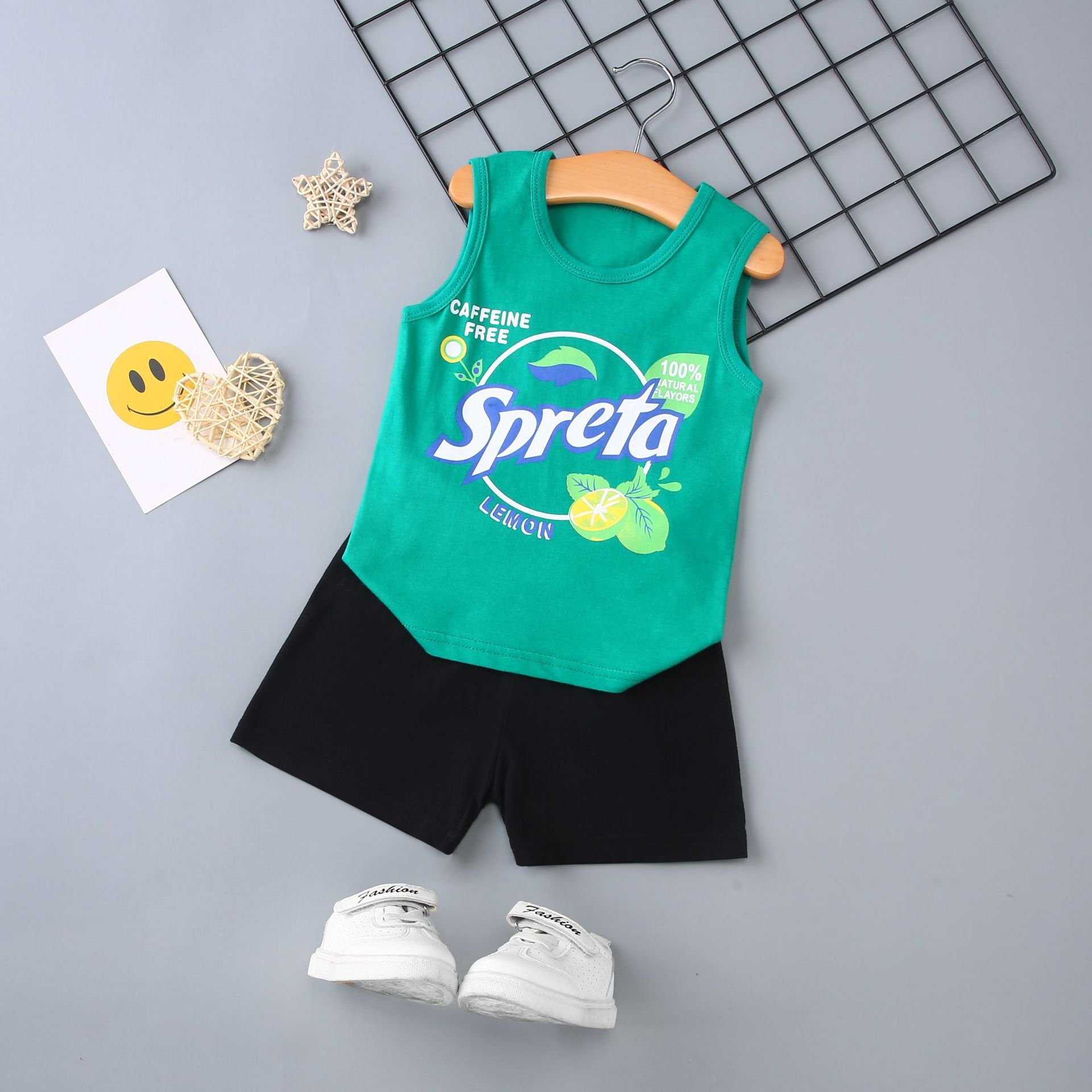 Wholesale of children's summer children's vest set, baby pure cotton sleeveless cartoon two-piece set