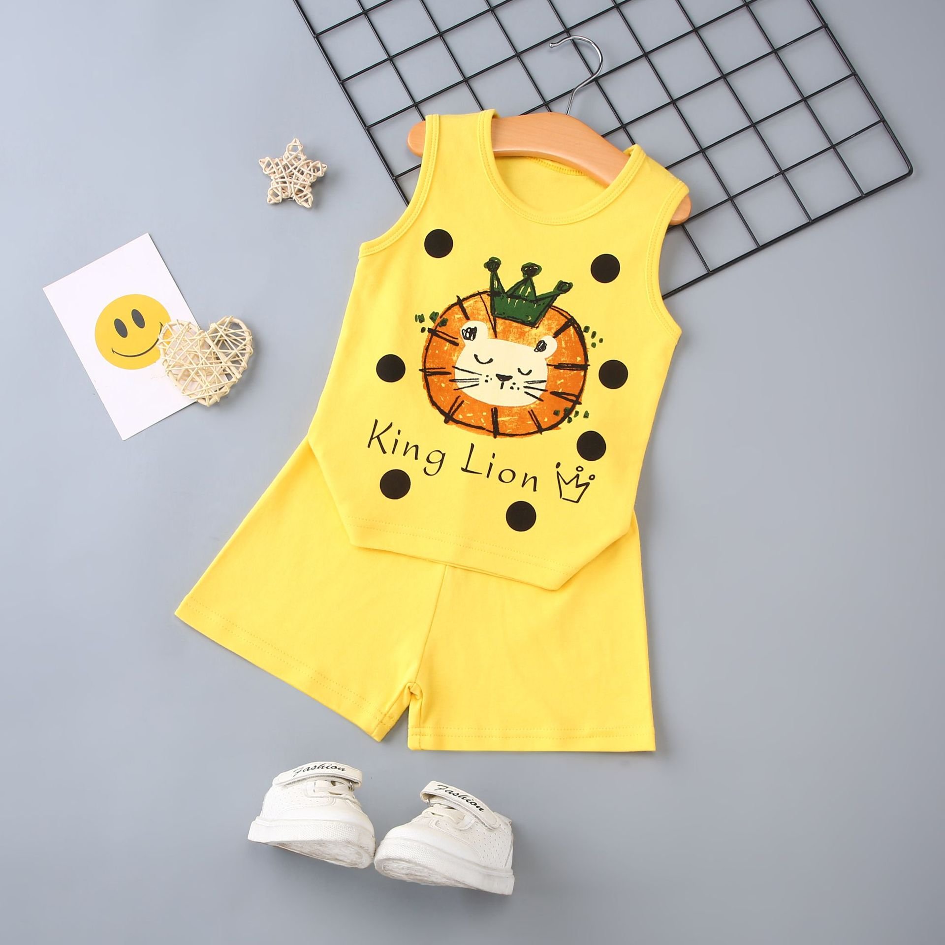 Wholesale of children's summer children's vest set, baby pure cotton sleeveless cartoon two-piece set