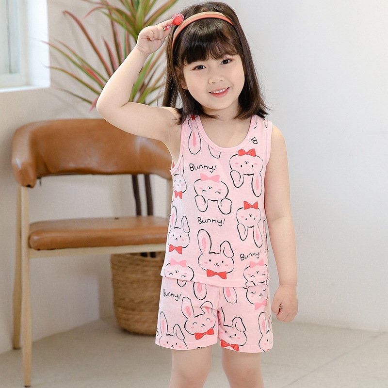 Wholesale of children's summer children's vest set, baby pure cotton sleeveless cartoon two-piece set