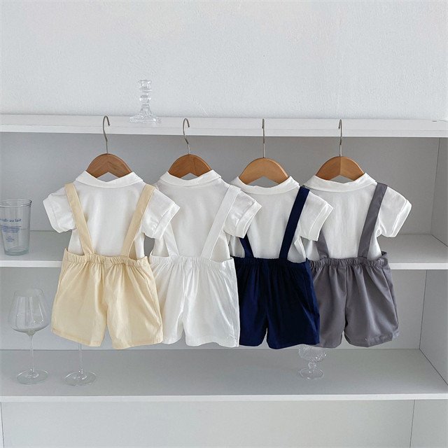 1 Pcs Custom Tag Plain Cotton Outfit Summer Newborn Infant Toddler Clothes Short Sleeve Romper Overalls Baby Boys Clothing Set