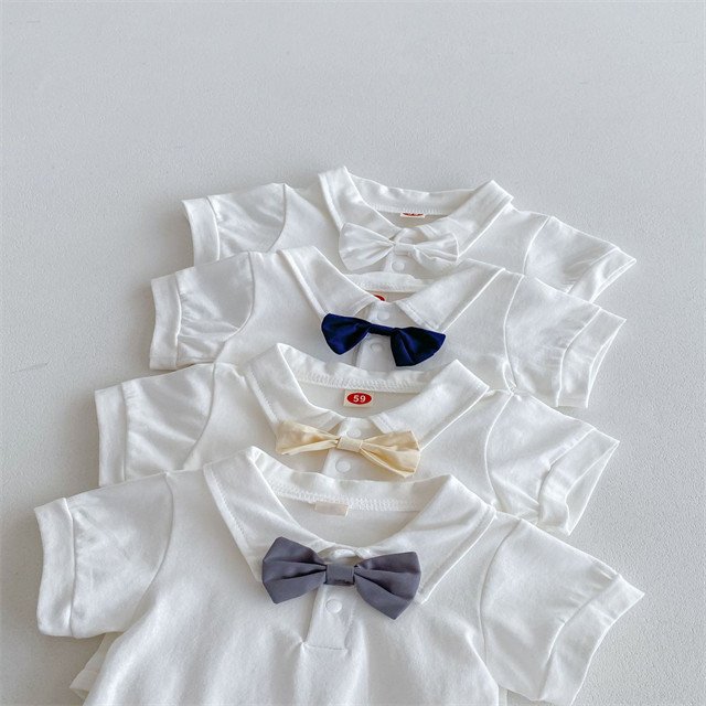 1 Pcs Custom Tag Plain Cotton Outfit Summer Newborn Infant Toddler Clothes Short Sleeve Romper Overalls Baby Boys Clothing Set