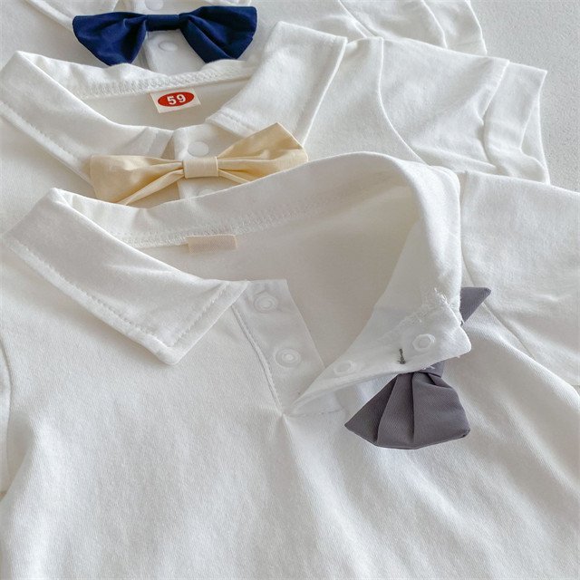 1 Pcs Custom Tag Plain Cotton Outfit Summer Newborn Infant Toddler Clothes Short Sleeve Romper Overalls Baby Boys Clothing Set