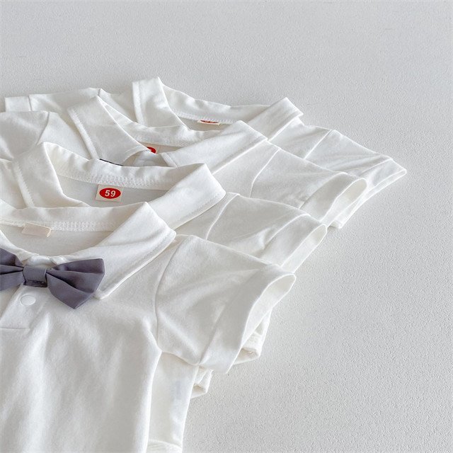 1 Pcs Custom Tag Plain Cotton Outfit Summer Newborn Infant Toddler Clothes Short Sleeve Romper Overalls Baby Boys Clothing Set