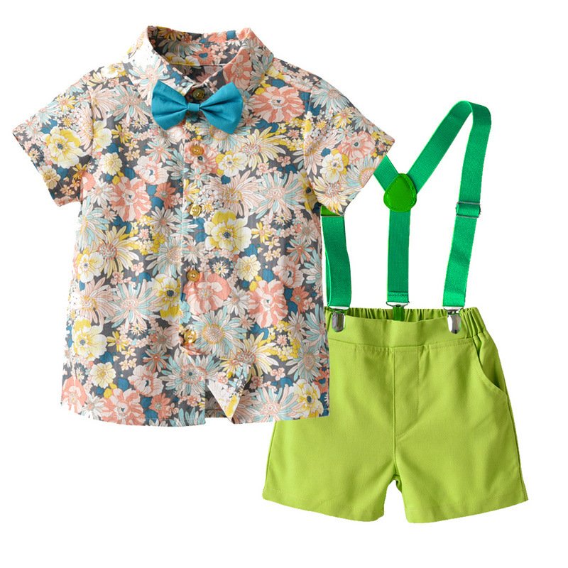 boys' printed shirt and solid short pants 2 pcs set children clothing sets boys