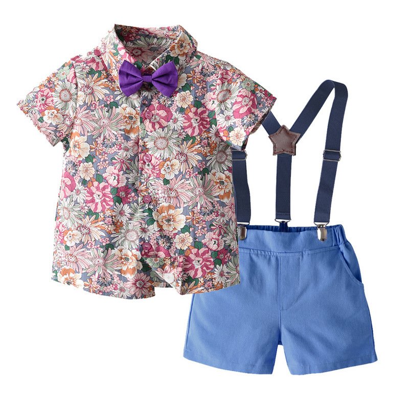 boys' printed shirt and solid short pants 2 pcs set children clothing sets boys