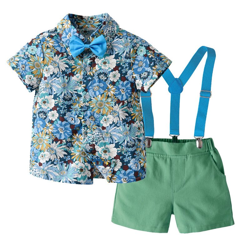 boys' printed shirt and solid short pants 2 pcs set children clothing sets boys
